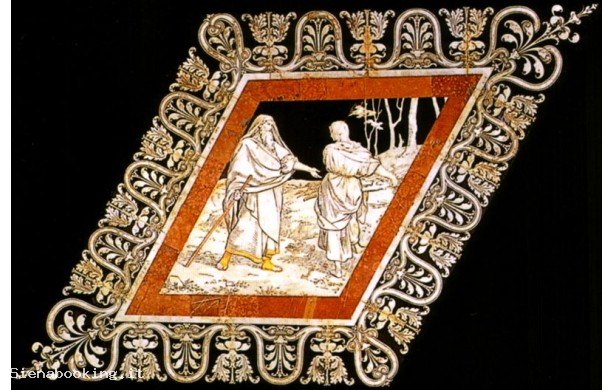 022 Tarsia pavimentale dell'Esagono centrale - Elia incontra la vedova nel bosco