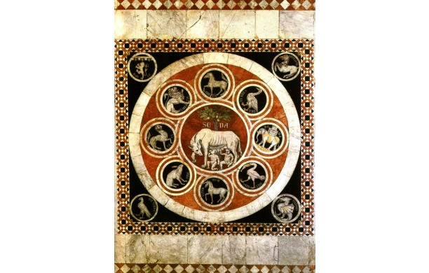 012 Tarsia pavim. della navata centrale - Lupa senese e simboli città alleate